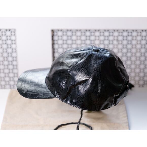 Gucci Black Leather-Trimmed Monogram Embossed Baseball Cap (Size L) RRP $950 - Picture 4 of 6